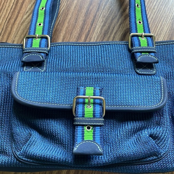 The Sak Blue Knit Preppy Shoulder Bag Green Accents EUC - Picture 4 of 10